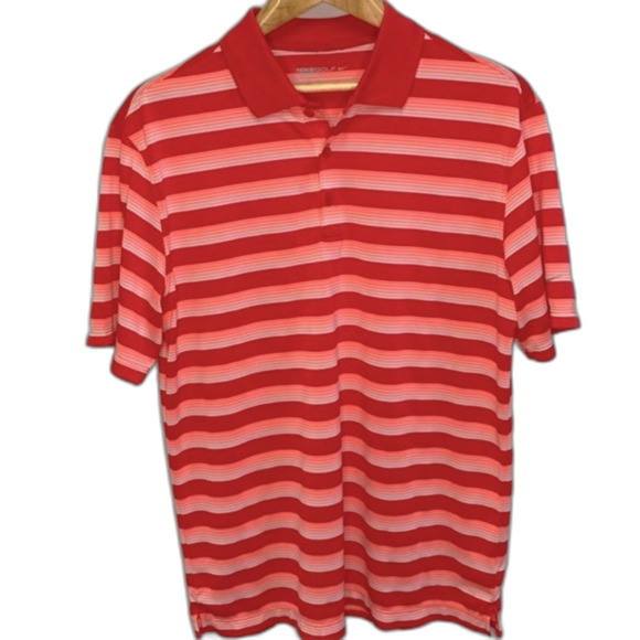 Nike Golf NWOTs Dri-Fit Red Pink White Striped Performance SS Polo Shirt Size M - Picture 3 of 13